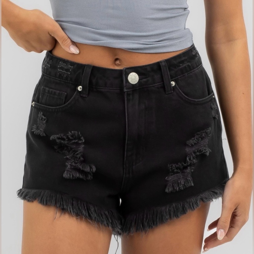 Mossimo Supply Co. Black Frayed Hem Distressed Denim Shorts